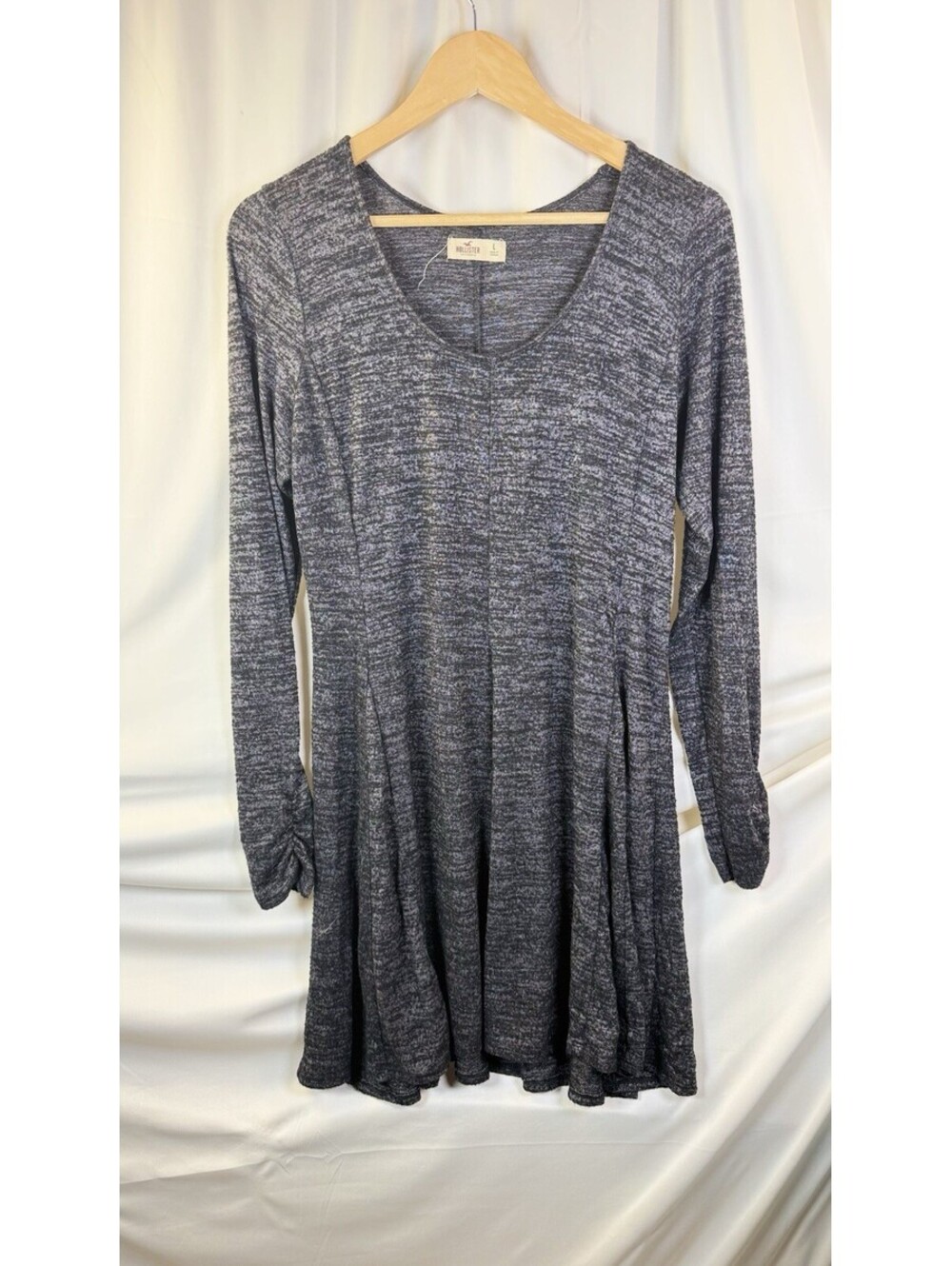 Hollister Dress SZ L Fit & Flare Round Neck Long Sleeve Skater Heather Gray